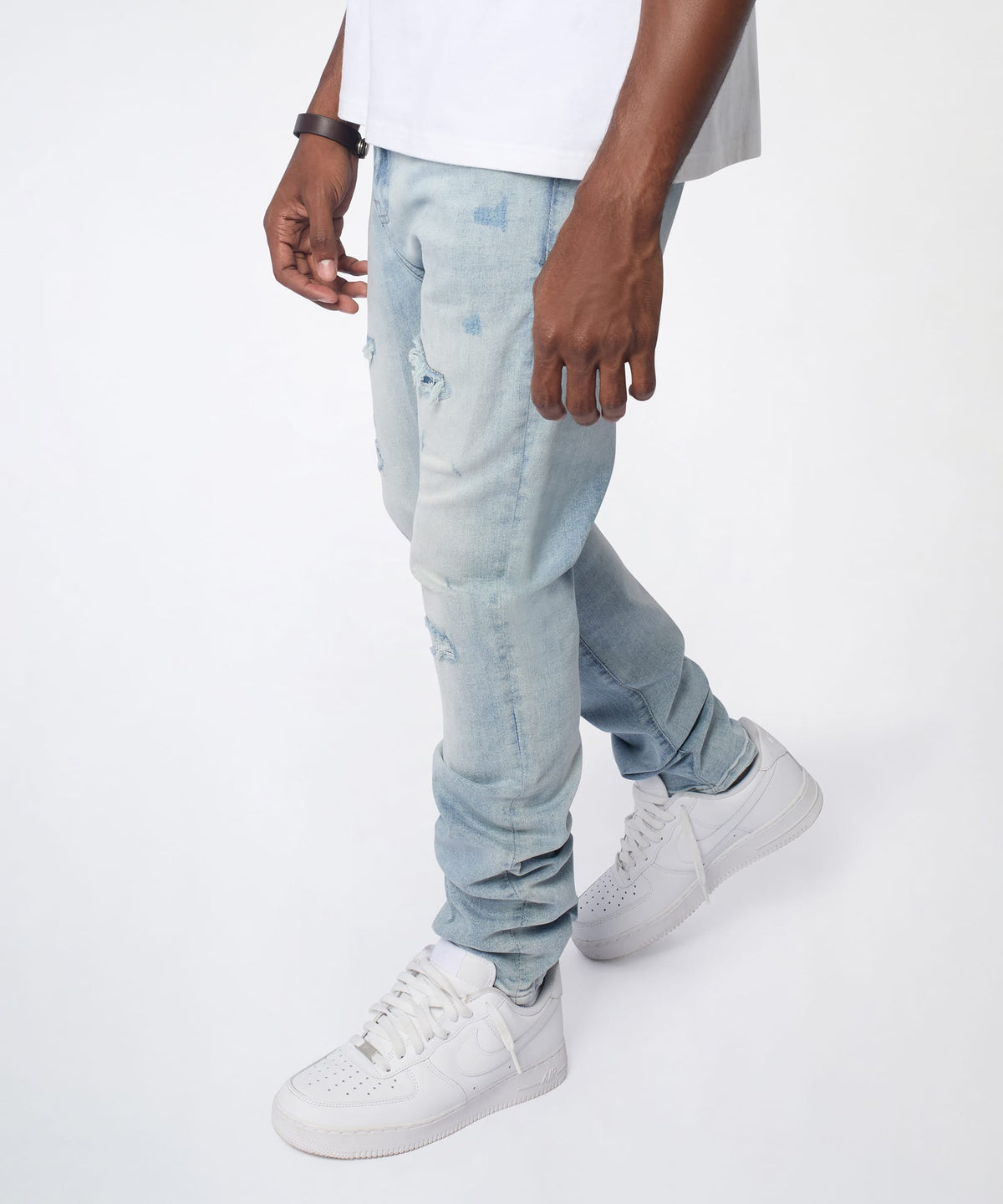 Ice Wash Distressed Skinny Jeans - Light Blue | Reason Clothing Popular