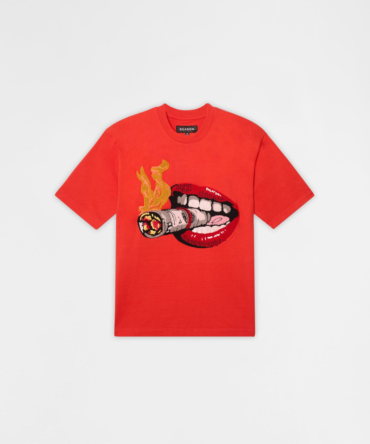 Burning Smoke Chenille Embroidered Short Sleeve Tee - Red | Reason Clothing Sale