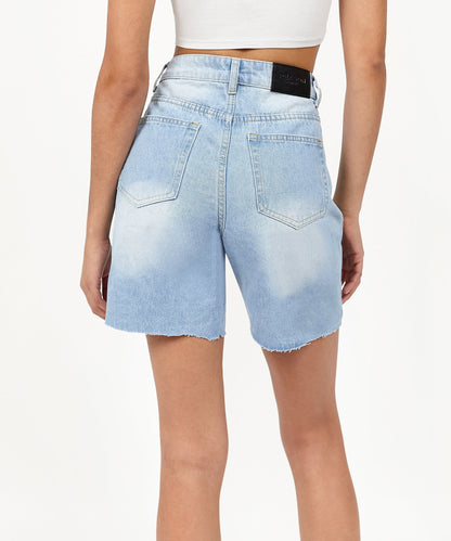 Sofia Women's Distressed High-Waist Denim Shorts - Blue | Reason Clothing Exclusive