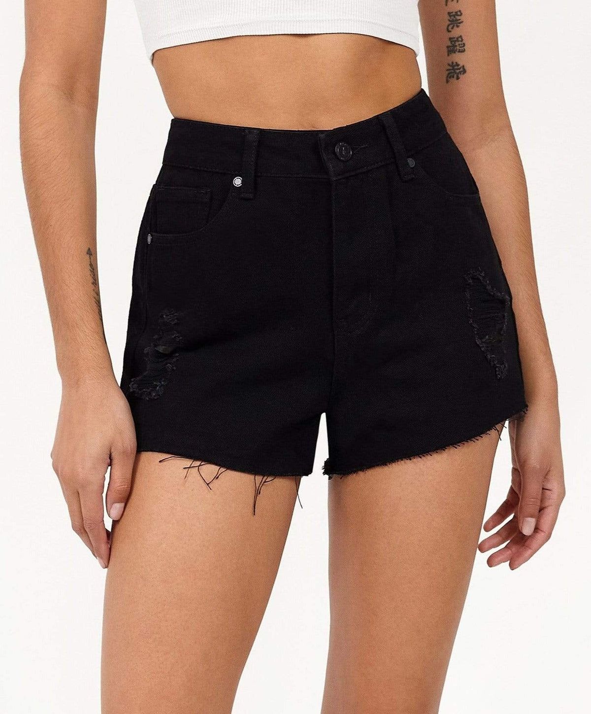 Aria Women's Distressed Denim Shorts - Black | Reason Clothing Discount