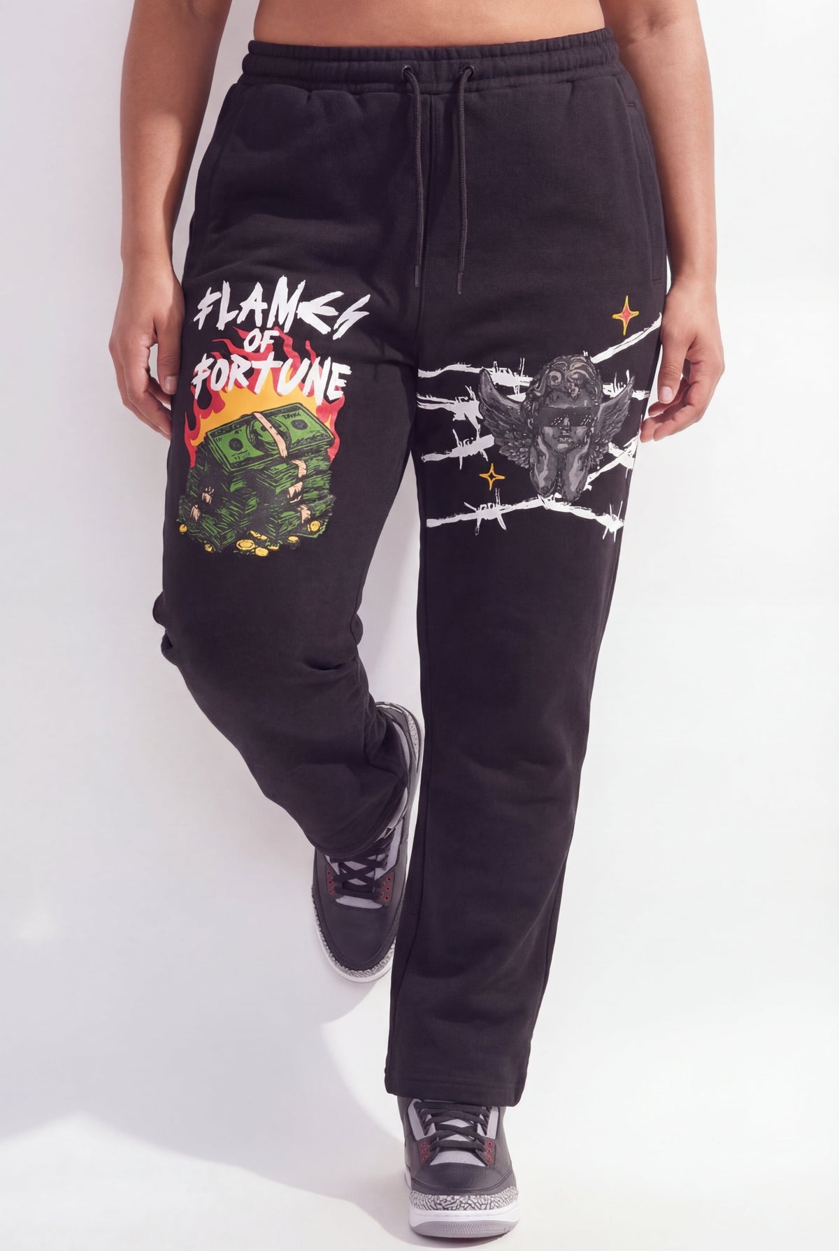 Flames Of Fortune Women's Graphic Plus Size Sweatpants - Black | Reason Clothing Special Offer