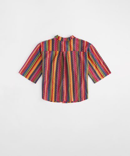 Tribal Stripe Women Plus Size Textured Knit Short Sleeve Shirt - Multi | Reason Clothing New