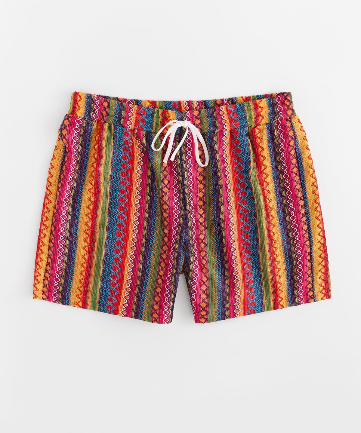 Tribal Stripe Women Plus Size Textured Shorts - Multicolor | Reason Clothing Trusted