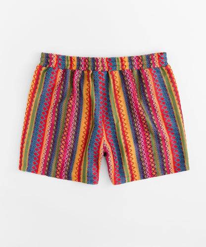 Tribal Stripe Women Plus Size Textured Shorts - Multicolor | Reason Clothing Trusted