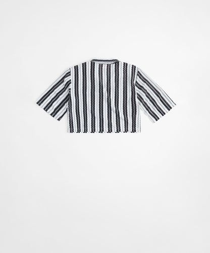 Cabana Women Plus Size Textured Knit Short Sleeve Shirt - Black/White | Reason Clothing Signature