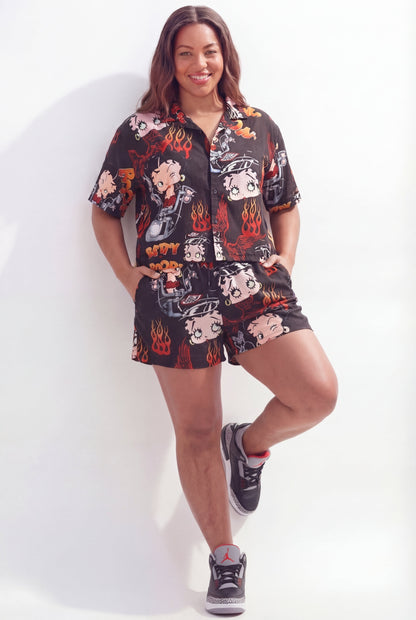 Betty Boop Road Rebel Women's Plus Size Short Sleeve Shirt - Black | Reason Clothing Top Pick