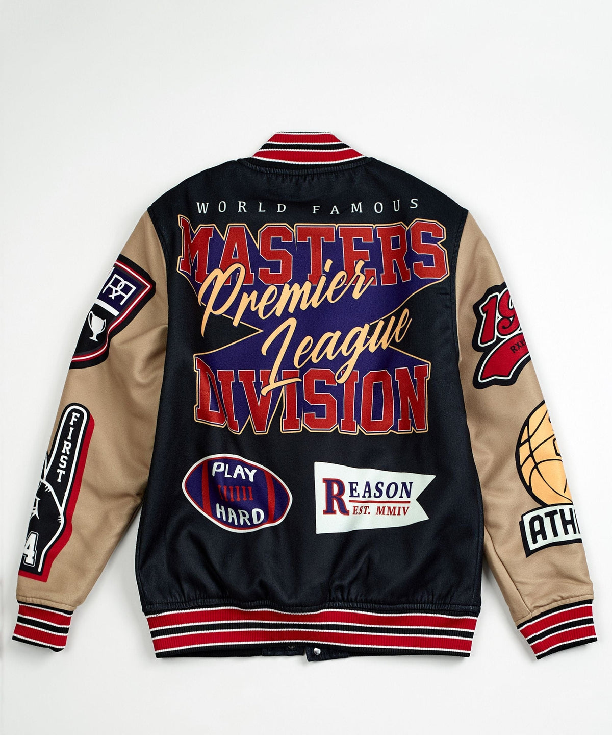 Kids Masters Division Chenille Patched Varsity Jacket - Black | Reason Clothing Signature