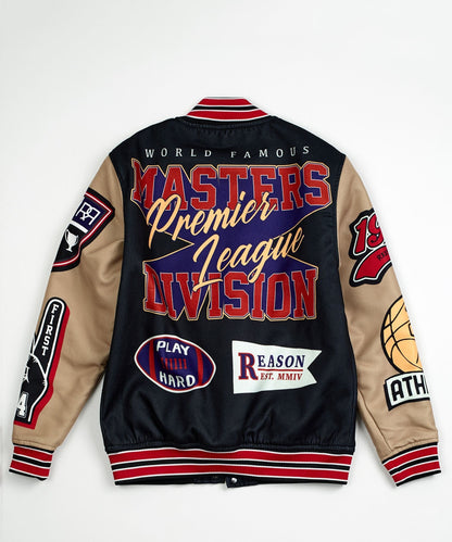 Kids Masters Division Chenille Patched Varsity Jacket - Black | Reason Clothing Signature