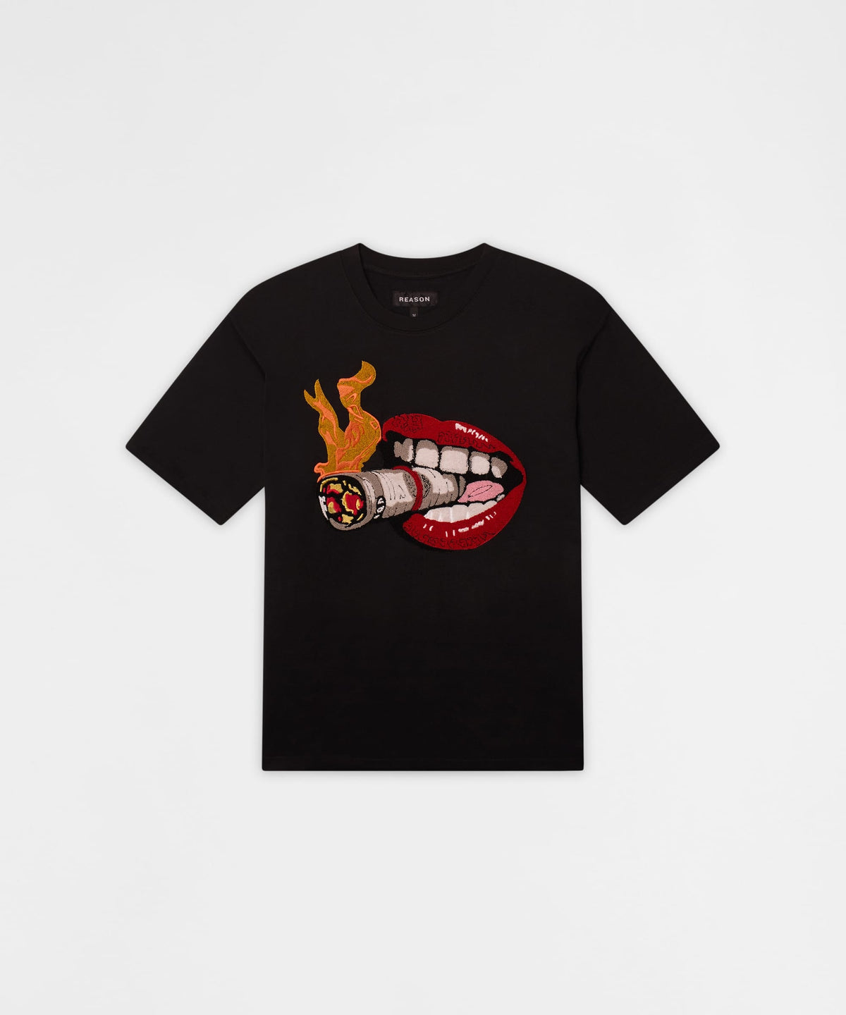 Burning Smoke Chenille Embroidered Short Sleeve Tee - Black | Reason Clothing Sale