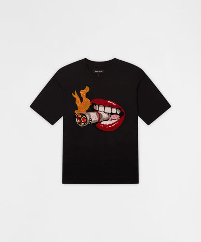 Burning Smoke Chenille Embroidered Short Sleeve Tee - Black | Reason Clothing Sale