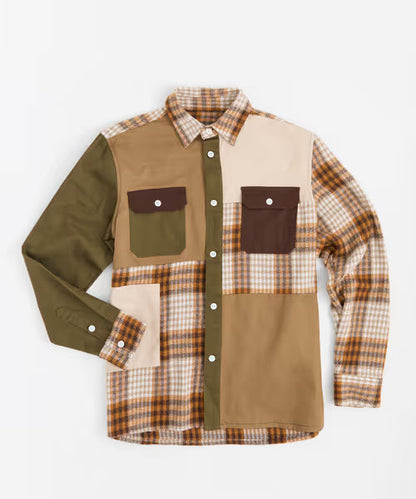 Mixed Material Flannel Shirt | Reason Clothing Sale