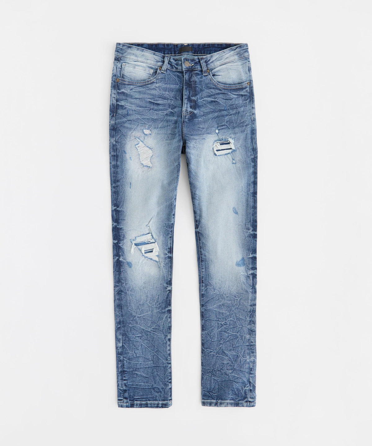 Wrinkled Wash Distressed Skinny Jeans - Medium Blue | Reason Clothing Exclusive