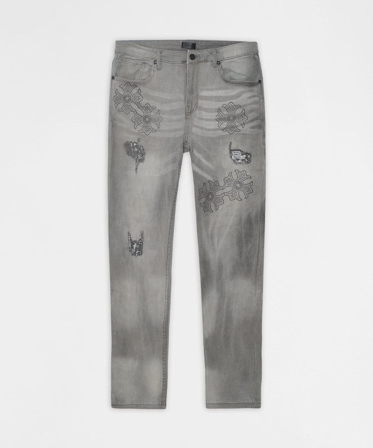 Floral Rhinestone Distressed Skinny Jeans - Grey | Reason Clothing Classic