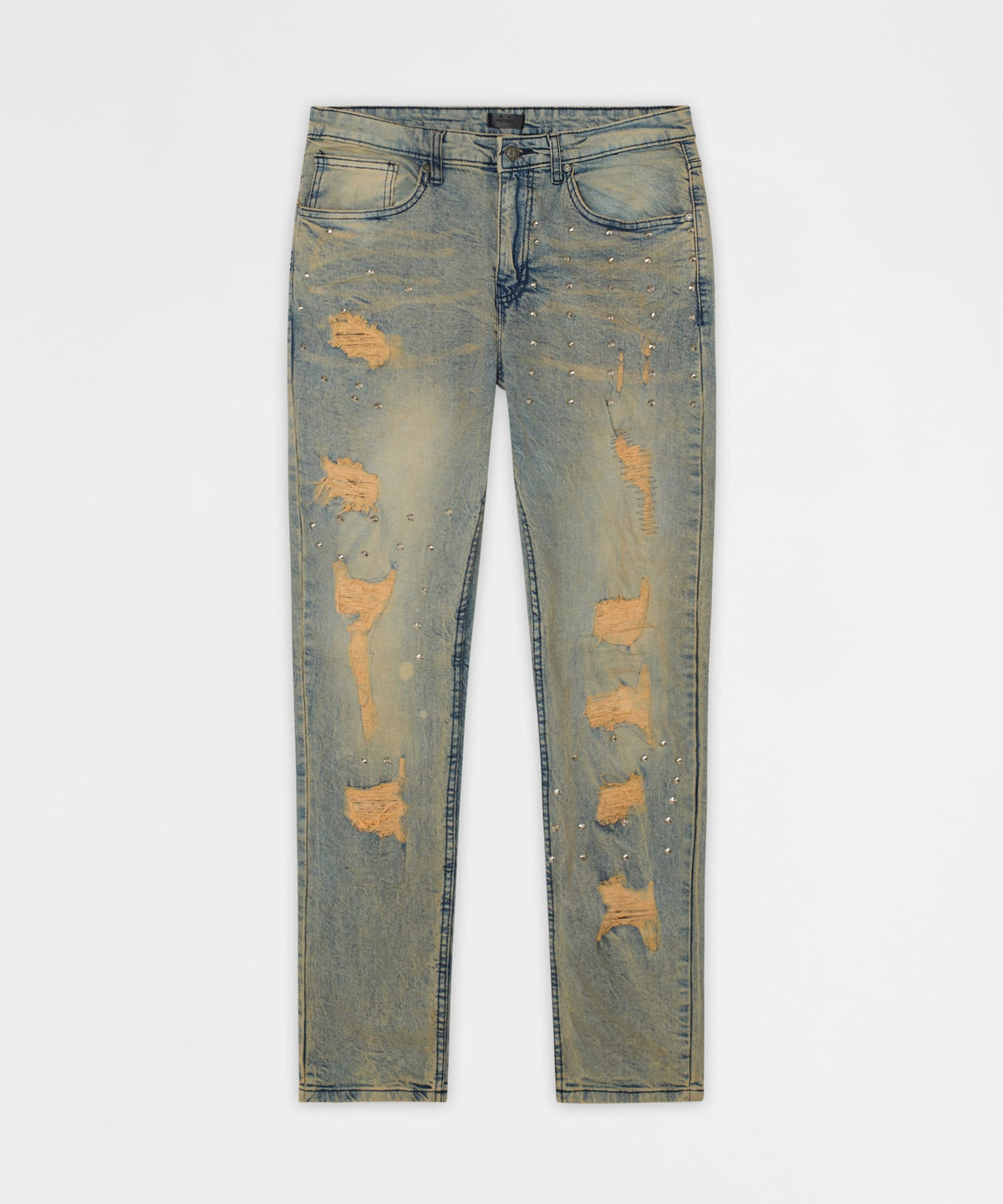 Ladder Distressed Studded Skinny Jean - Blue | Reason Clothing Everyday