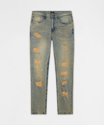 Ladder Distressed Studded Skinny Jean - Blue | Reason Clothing Everyday