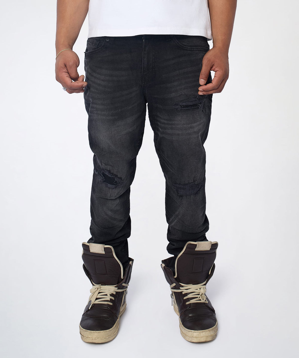Midnight Distressed Skinny Jeans - Black | Reason Clothing Discount