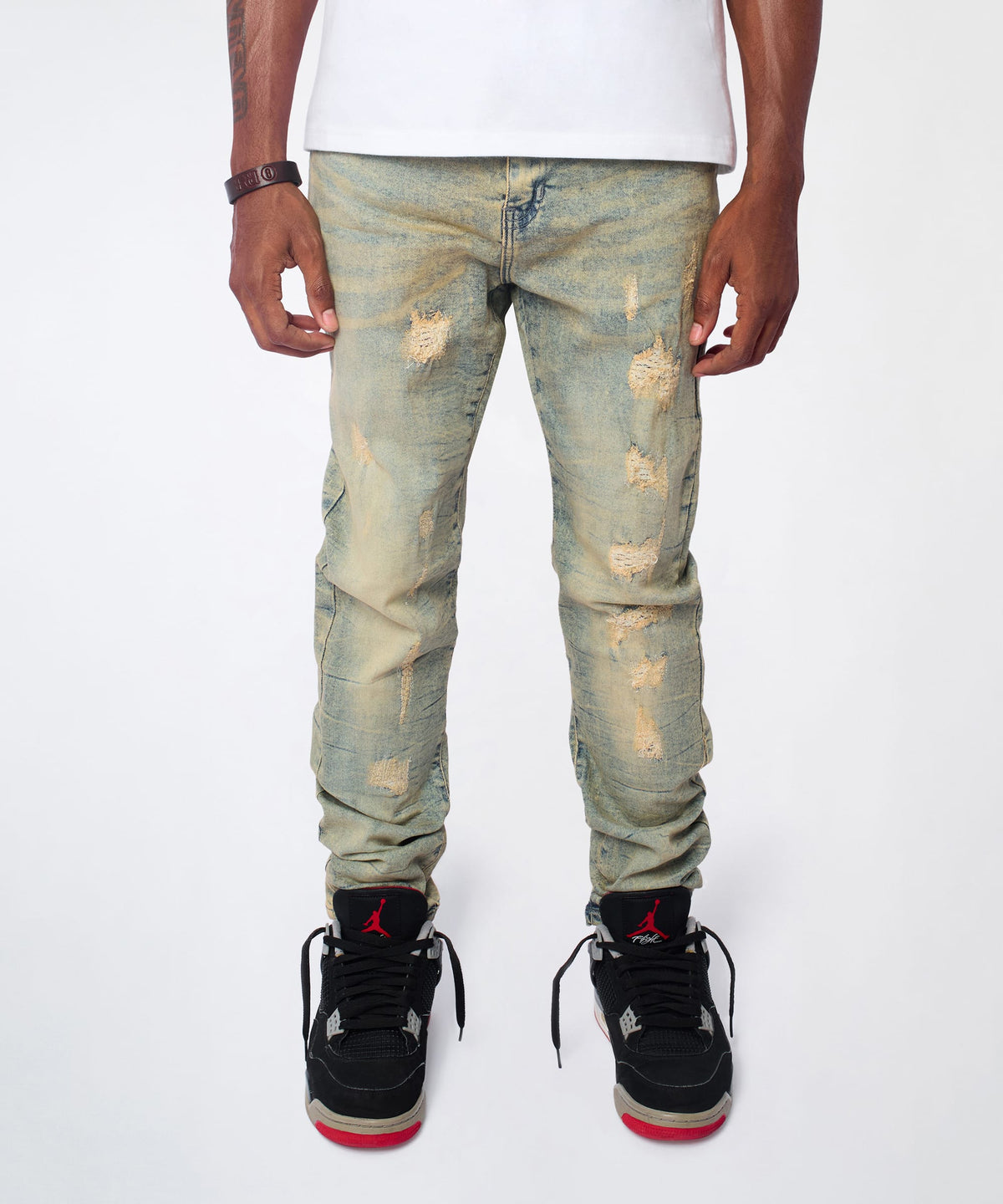 Vintage Distressed Skinny Jeans - Light Blue | Reason Clothing Discount