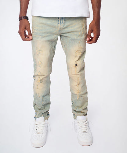 Ladder Distressed Skinny Jeans - Light Blue | Reason Clothing Best Price