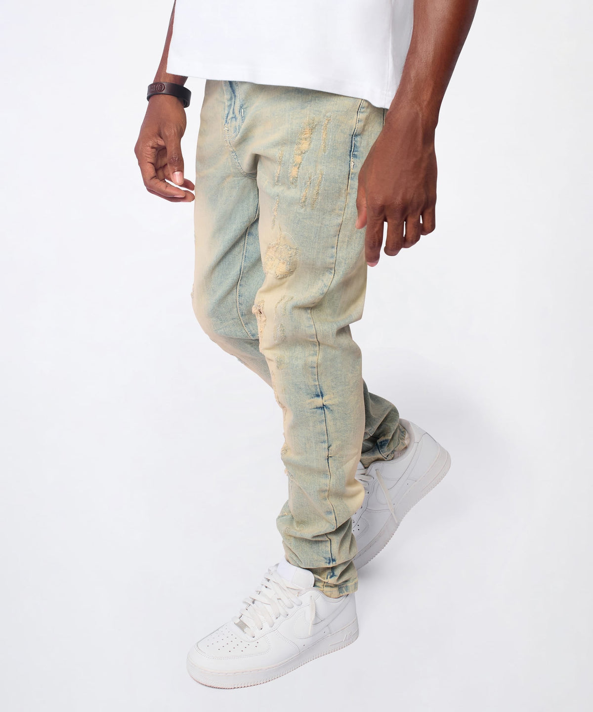 Ladder Distressed Skinny Jeans - Light Blue | Reason Clothing Best Price