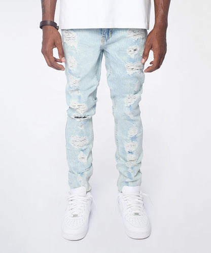 Light Wash Distressed Skinny Jeans - Light Blue | Reason Clothing Everyday