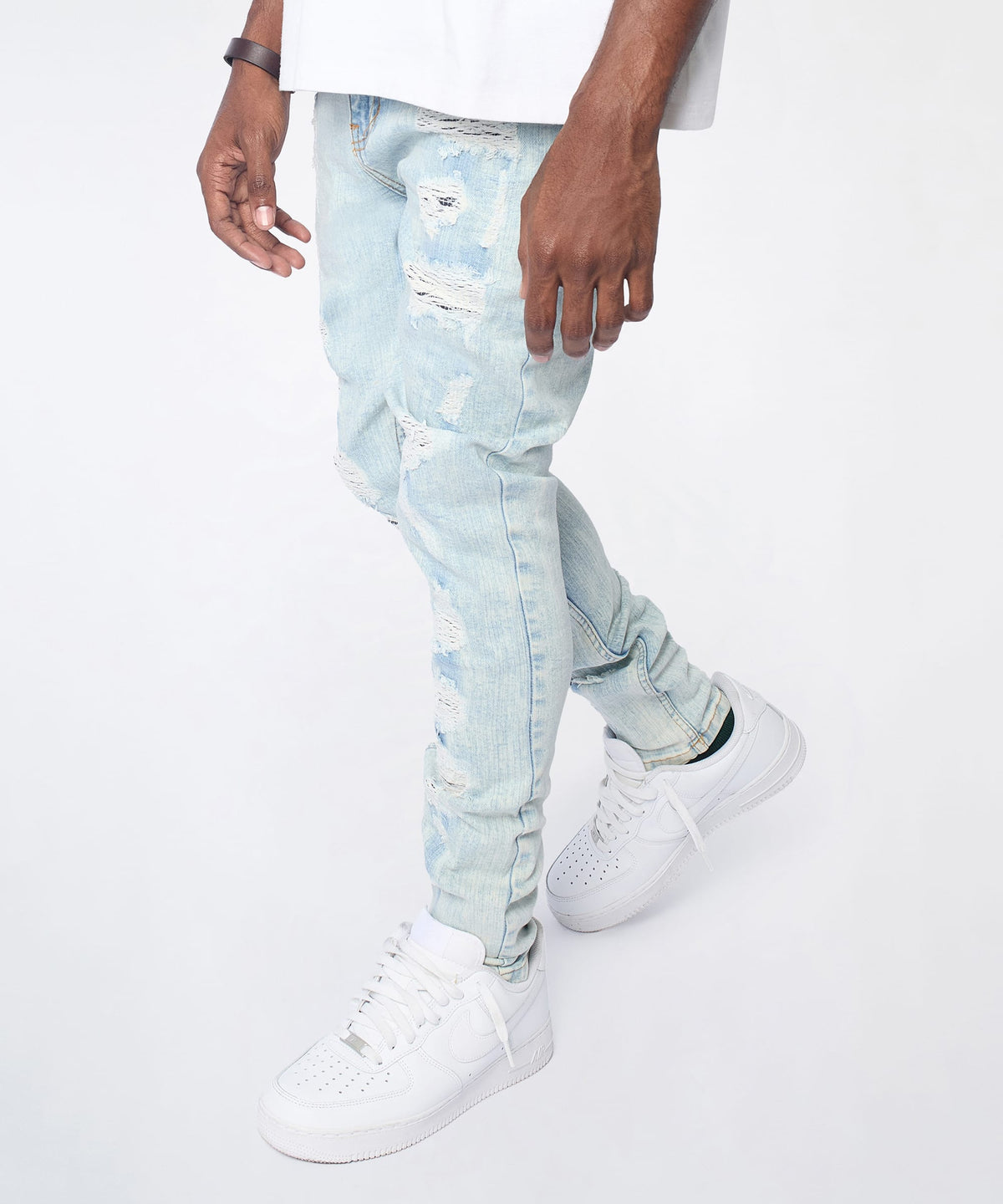 Light Wash Distressed Skinny Jeans - Light Blue | Reason Clothing Everyday