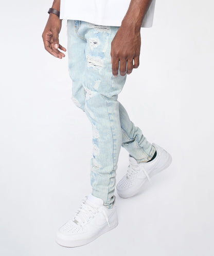 Light Wash Distressed Skinny Jeans - Light Blue | Reason Clothing Everyday