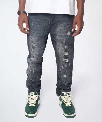 Crinkle Wash Distressed Skinny Jeans - Black | Reason Clothing Essential
