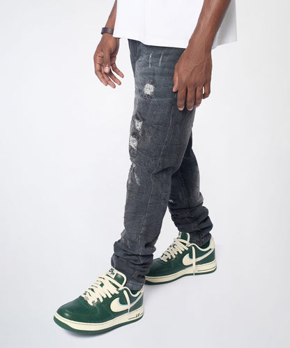 Crinkle Wash Distressed Skinny Jeans - Black | Reason Clothing Essential