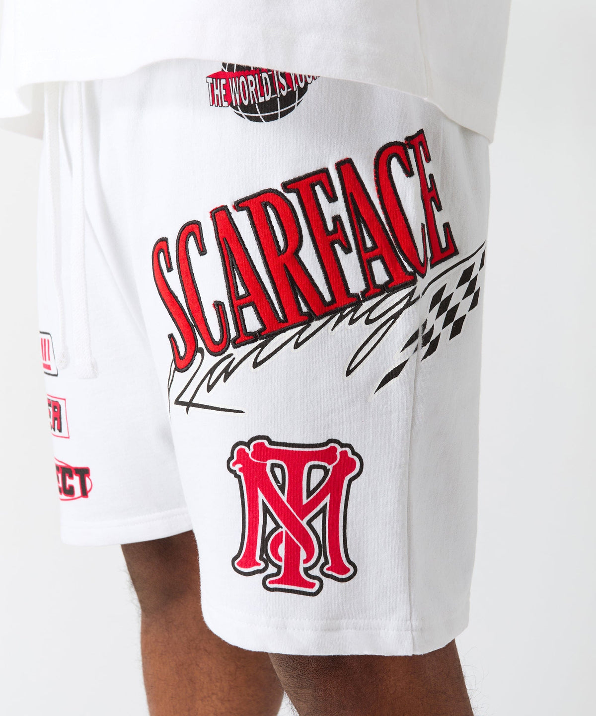 Scarface Applique Racing Short - White | Reason Clothing Discount