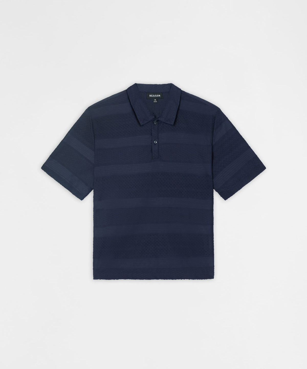 Vertical Jacquard Knit Short Sleeve Polo Shirt - Navy | Reason Clothing Value