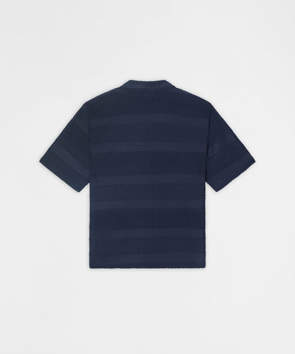 Vertical Jacquard Knit Short Sleeve Polo Shirt - Navy | Reason Clothing Value