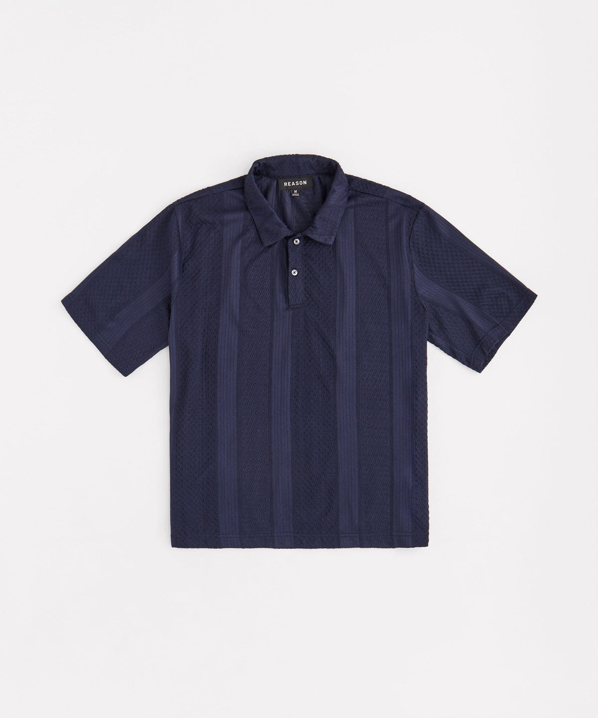 Vertical Jacquard Knit Short Sleeve Polo Shirt - Navy | Reason Clothing Value