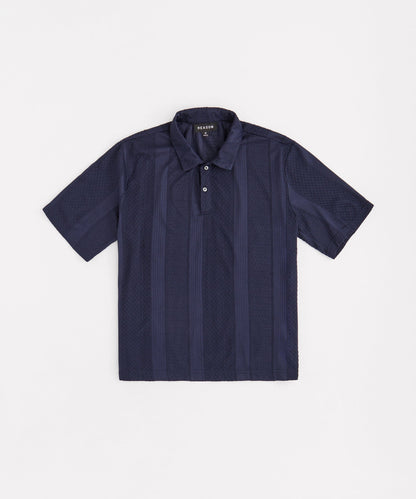 Vertical Jacquard Knit Short Sleeve Polo Shirt - Navy | Reason Clothing Value