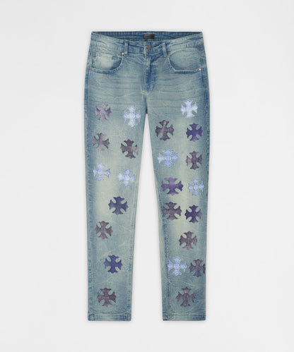 Gothic Cross Denim Pants - Light Blue | Reason Clothing Best Seller