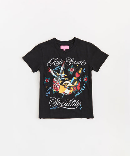 Anti Social Socialite Kid's Graphic Cropped Short Sleeve Tee - Black | Reason Clothing Discount