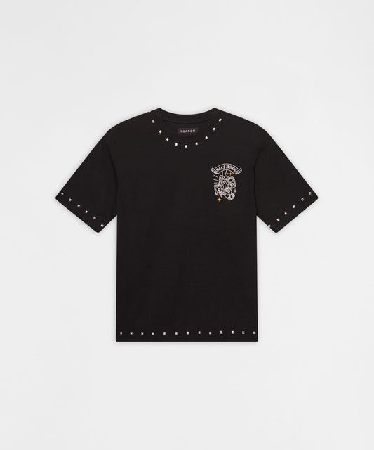 First Class Embroidered Short Sleeve Tee- Black | Reason Clothing Smart Buy