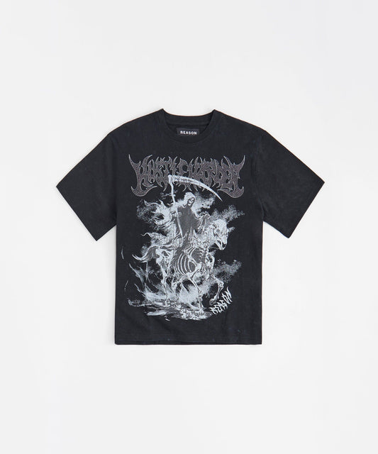 Grim Reaper Washed Rhinestones Short Sleeve Tee - Black | Reason Clothing Featured