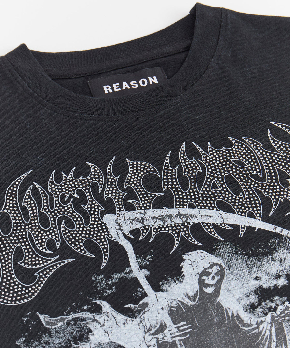 Grim Reaper Washed Rhinestones Short Sleeve Tee - Black | Reason Clothing Featured