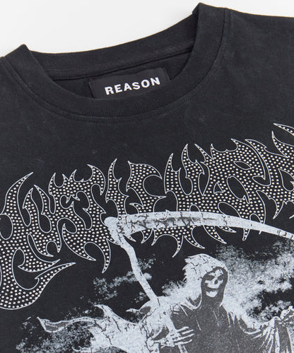 Grim Reaper Washed Rhinestones Short Sleeve Tee - Black | Reason Clothing Featured