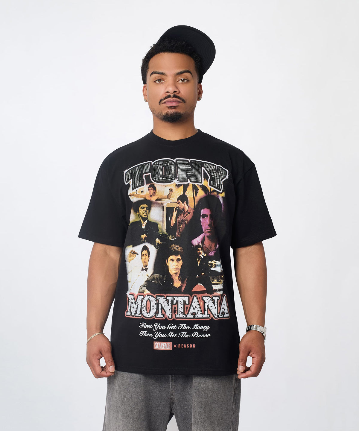 Scarface "Tony Montana" Rhinestone Tee - Black | Reason Clothing Discount