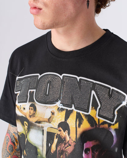 Scarface "Tony Montana" Rhinestone Tee - Black | Reason Clothing Discount