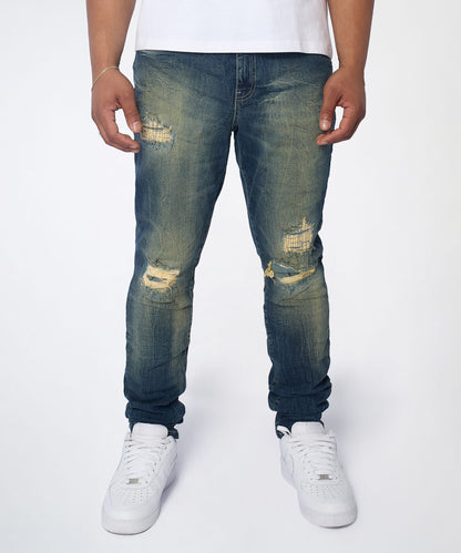 Men's Skinny Ripped Denim Pant - Medium Blue | Reason Clothing Hot Sale