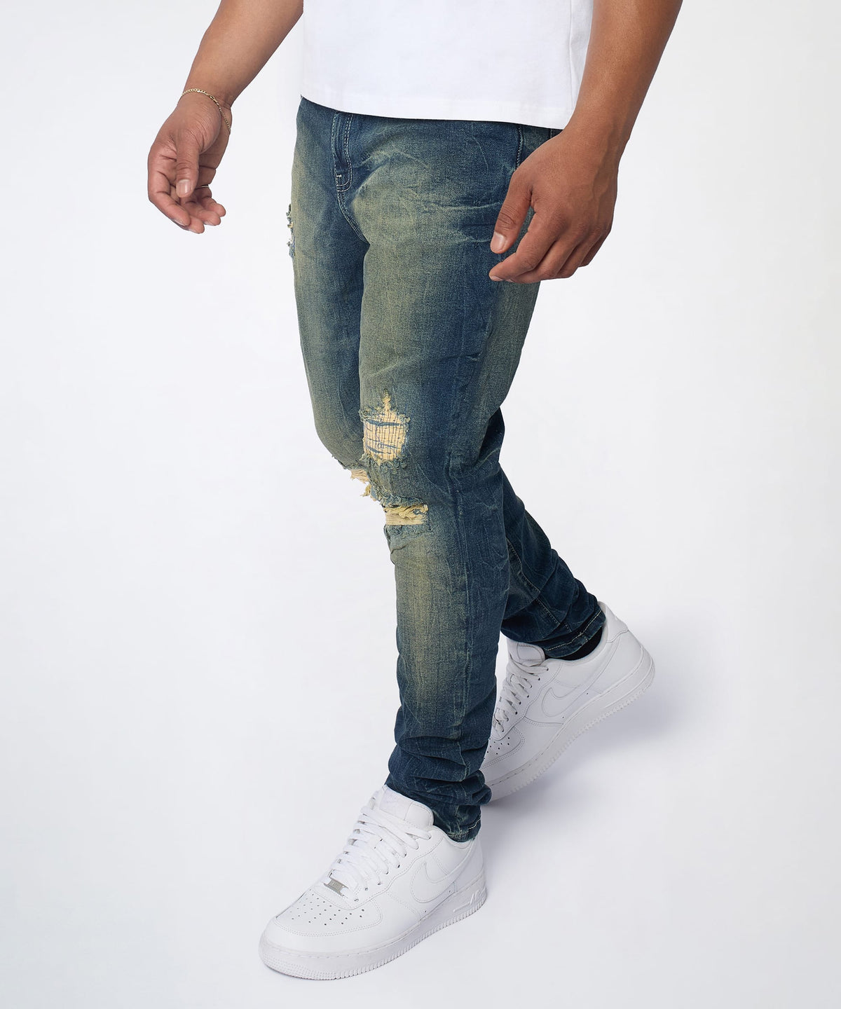 Men's Skinny Ripped Denim Pant - Medium Blue | Reason Clothing Hot Sale
