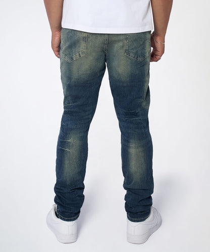 Men's Skinny Ripped Denim Pant - Medium Blue | Reason Clothing Hot Sale