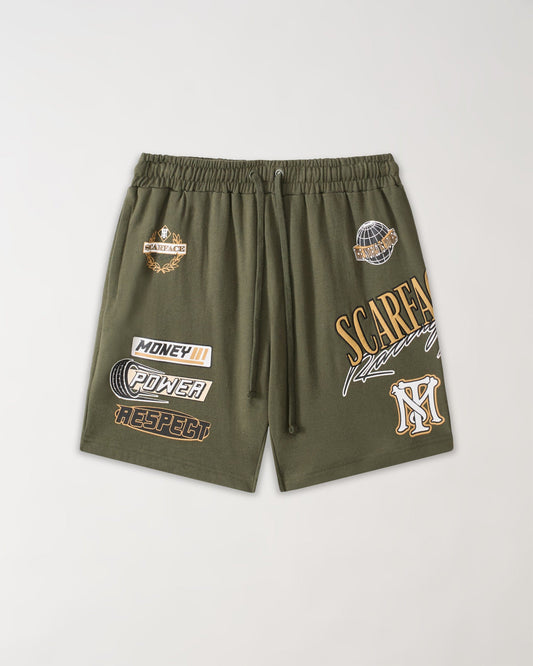 Scarface Applique Racing Short - Olive Green | Reason Clothing Discount