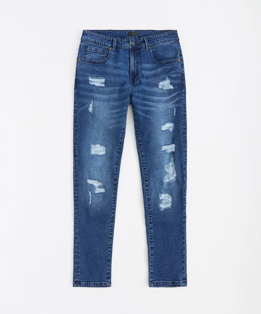 Classic Distressed Skinny Jeans - Medium Blue | Reason Clothing Trending