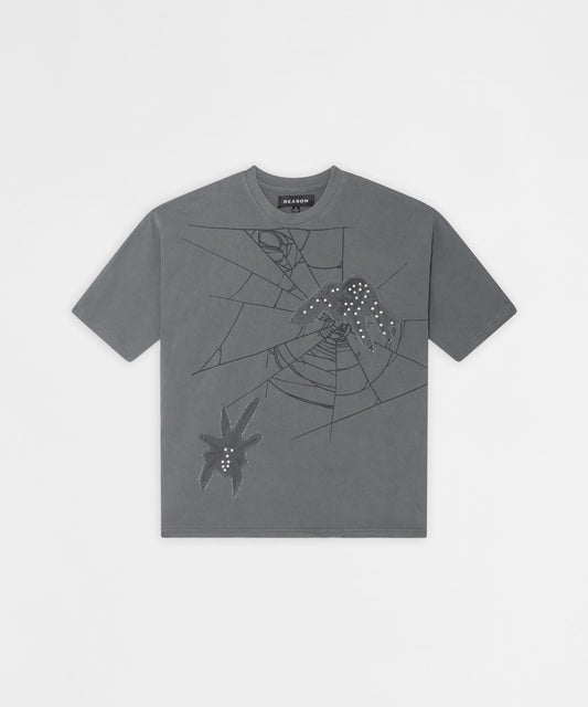 Toxic Spiderwebs Applique Short Sleeve Tee - Charcoal | Reason Clothing Discount