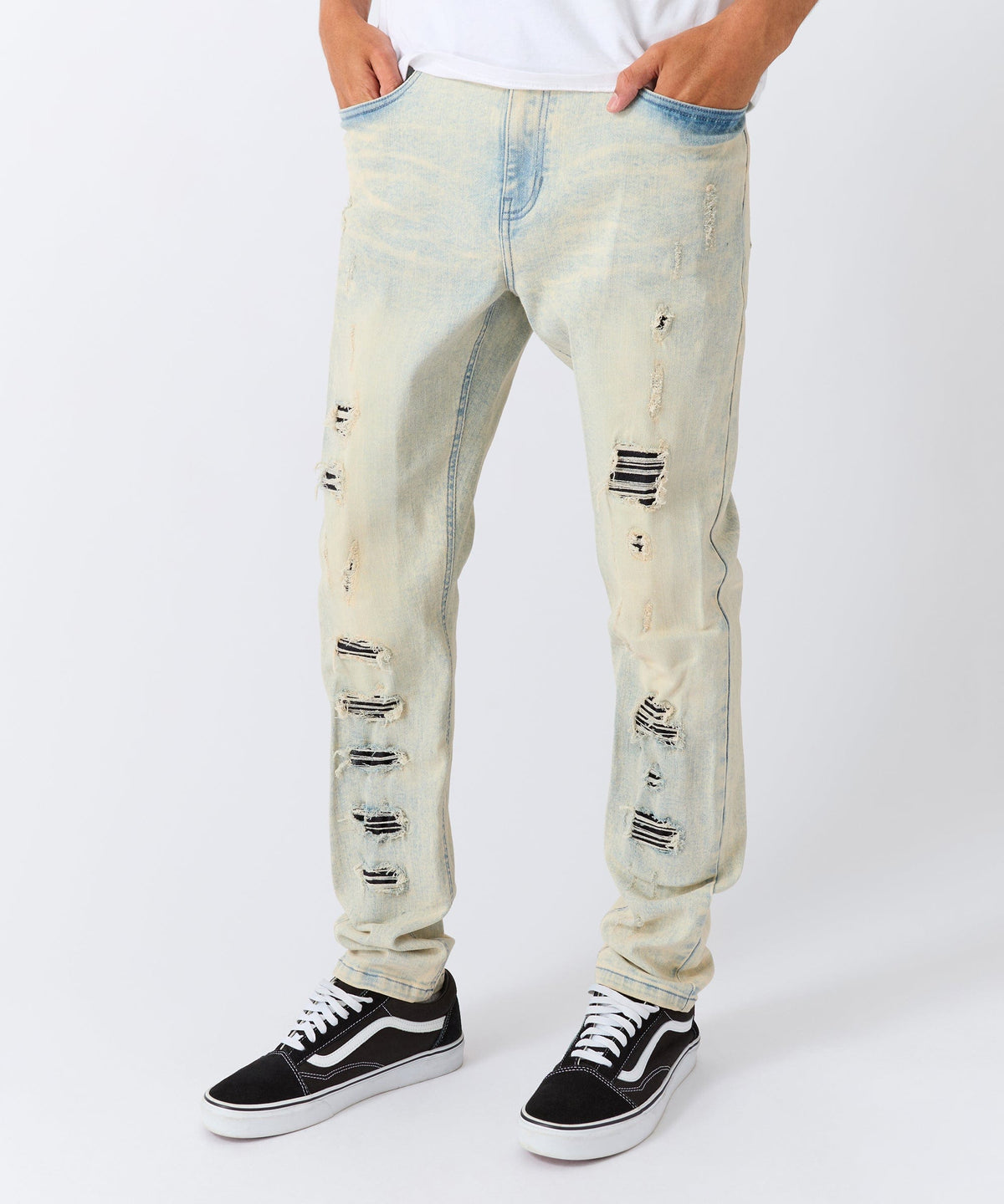 Distressed Rip and Frayed Denim - Light Blue | Reason Clothing New