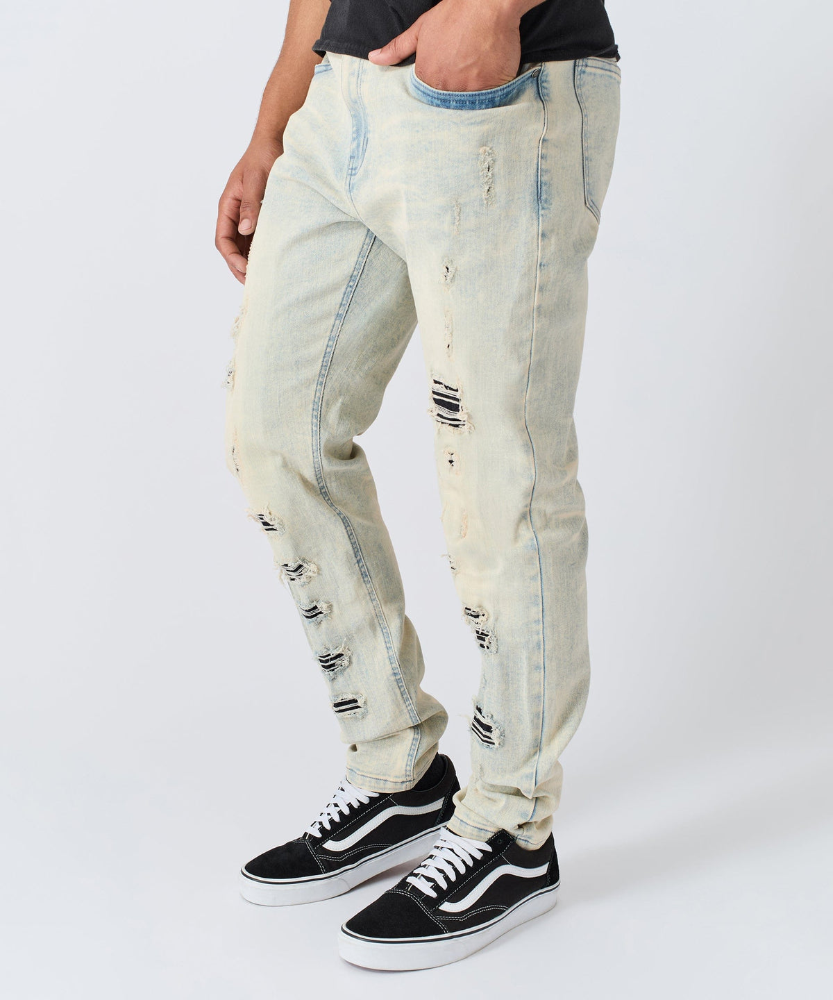 Distressed Rip and Frayed Denim - Light Blue | Reason Clothing New