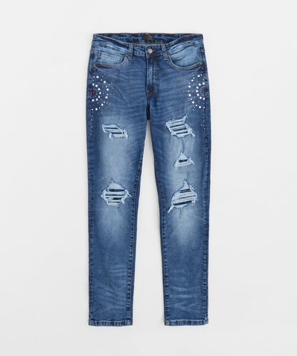 Plus Size Starburst Studded Skinny Jeans - Blue | Reason Clothing Premium